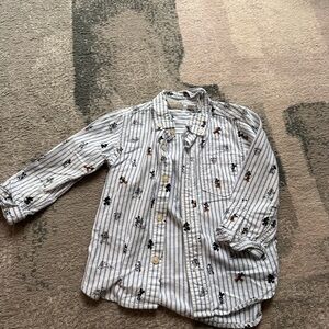Disney Gap Boys White & Blue Striped Button-Down Shirt with Character Print